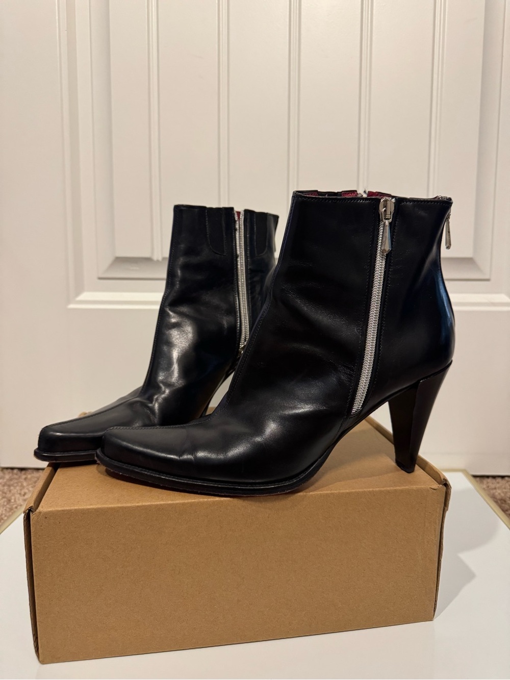 Donald J. Pliner Black Leather Libre Ankle Boots with Silver Zippers